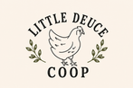 Logo of 'Little Deuce Coop' with a chicken illustration on a beige background