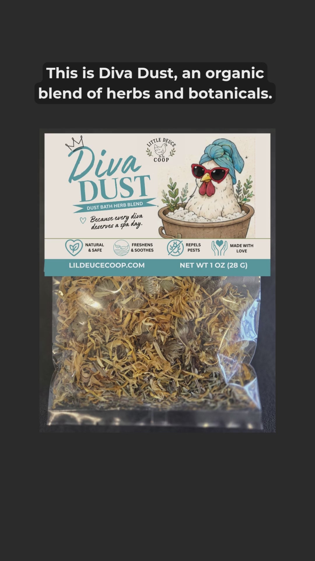 Herbal blend for chicken dust baths, repels pests, freshens and soothes